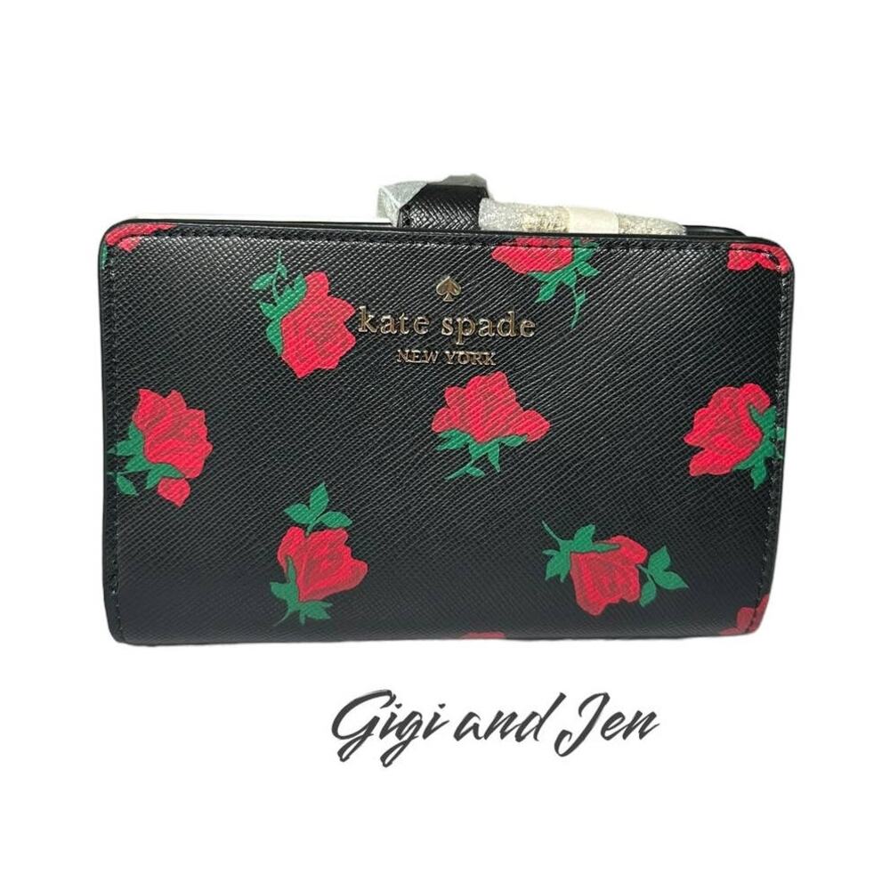 Kate Spade Madison Rose Toss Printed Medium Compact Bifold Wallet